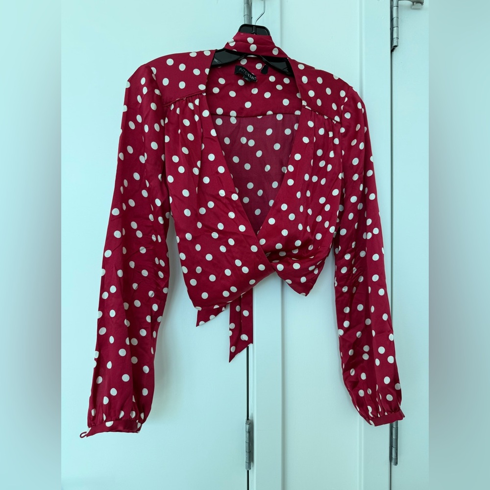 INTERMIX Silk Polka Dot LS Wrap Blouse